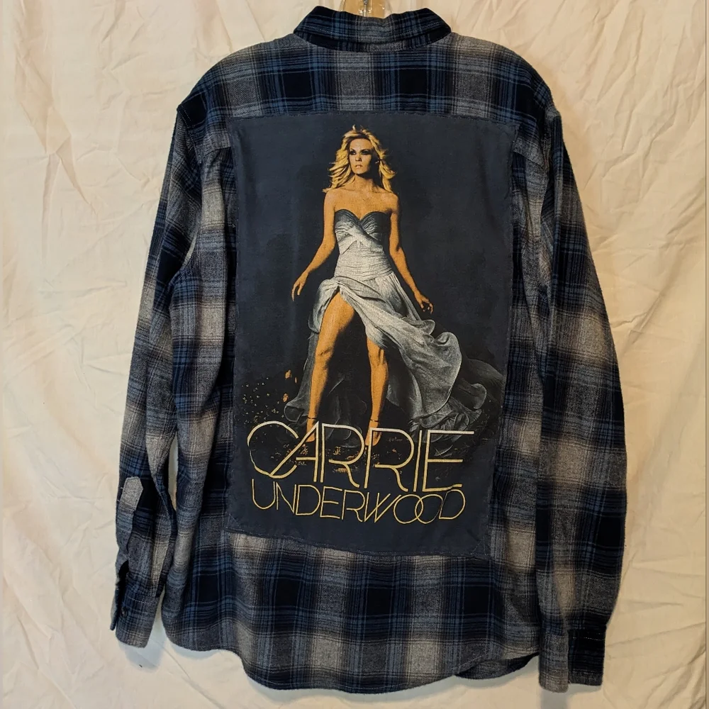 SOLD! Carrie Underwood Concert Plaid Flannel Shirt Hand Crafted Upcycled - Picture 1 of 10